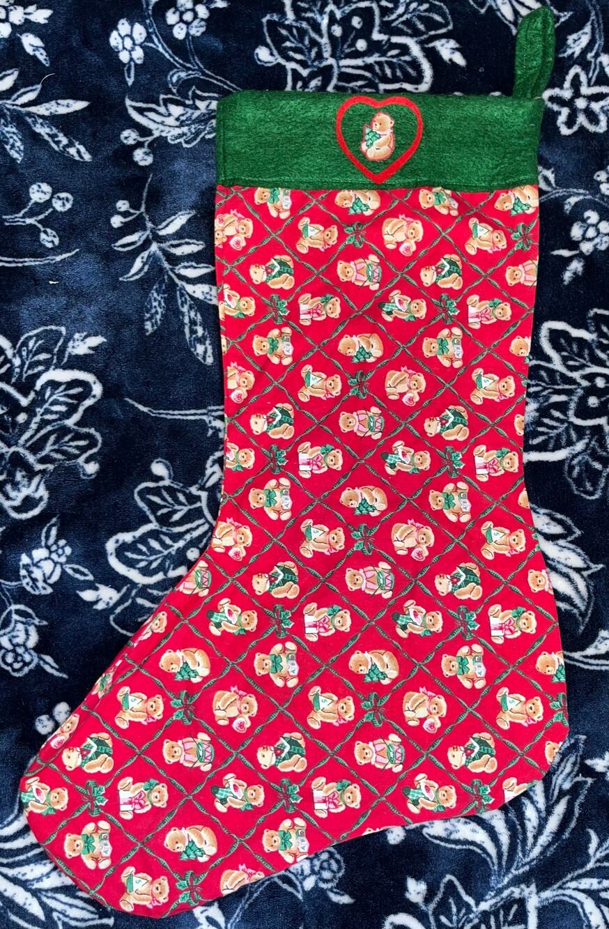 Vintage Handmade Cotton Teddy Bear Stocking
